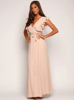Flutter Sleeve Slim Maxi Skirt - Nude - Size 6 -Fashion Dress Shop 26 3