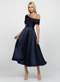 Elizabeth Off Shoulder Tea Length Midi -Fashion Dress Shop B65D09K ELIZABETH OFF SHOULDER TEAL LENGTH MIDI BARIANO 1