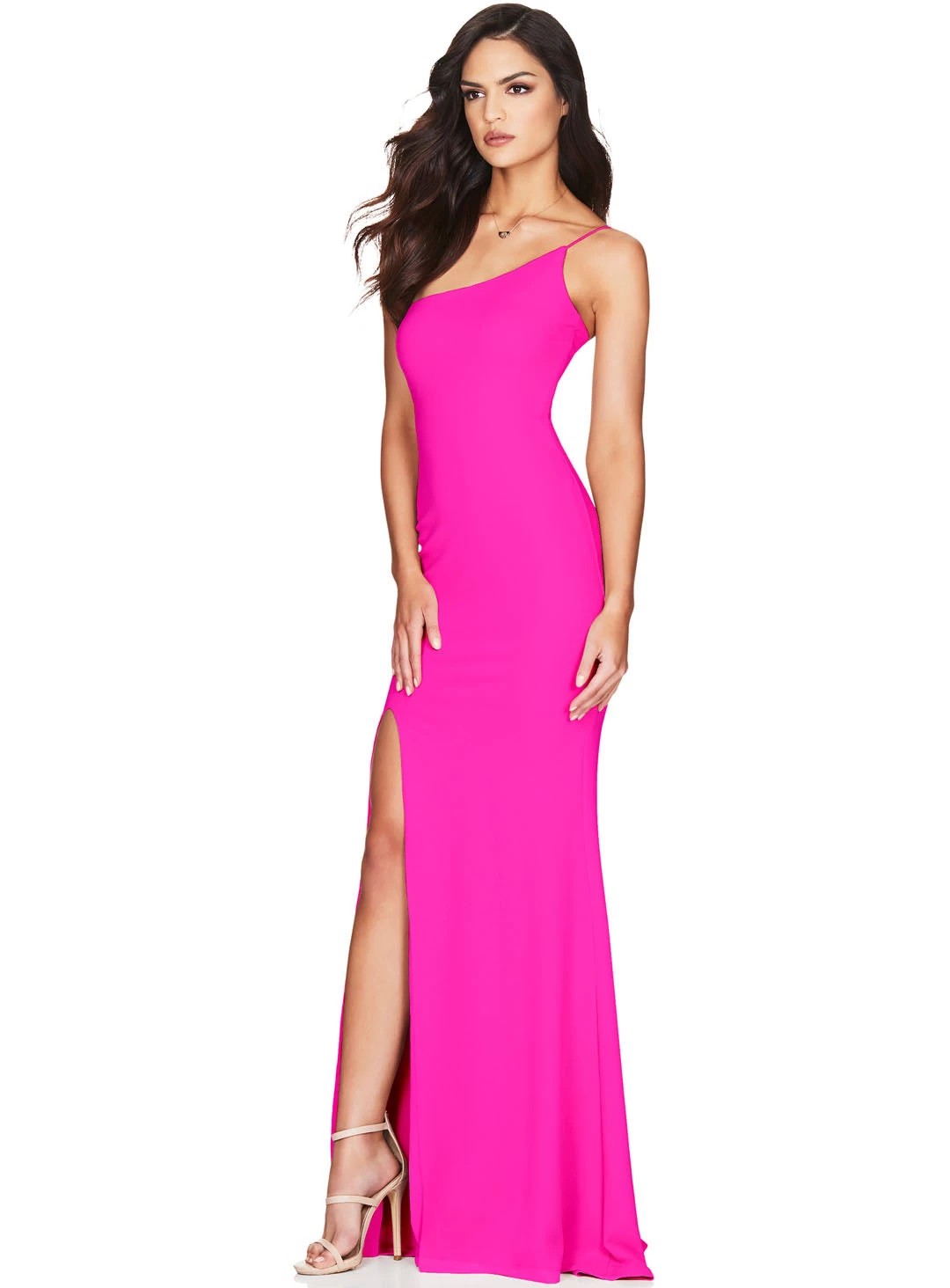 Neon Pink Jasmine One Shoulder Gown 4 Neon Pink Jasmine One Shoulder Gown - Image 2
