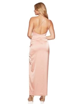 Lena Satin Dress -Fashion Dress Shop LENANUDEPINKBACK3