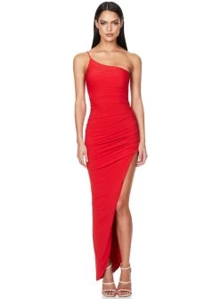 Aria One Shoulder Gown - Fiery Red - Size XL