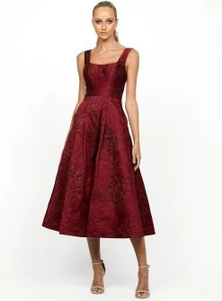 Golden Squared A-Line Dress - Burgundy/Gold - Size 6