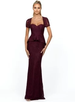 Wine Naomi Cap Sleeve Gown -Fashion Dress Shop bariano naomi lace gown b54d35l