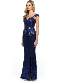 Sue Cap Sleeved Gown -Fashion Dress Shop bariano sue cap sequin gown navy