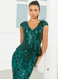 Venus Cap Sleeved Midi - Pine Green - Size 6 -Fashion Dress Shop bariano emerald venus dress 77b20491 f1db 464d 936e 0b37526ea030