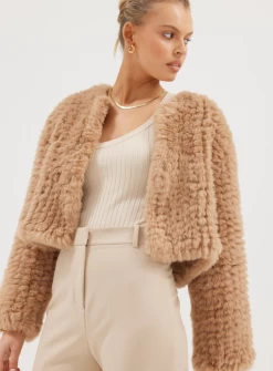 Light Caramel Faux Lola Jacket -Fashion Dress Shop faux lola jacket beige bubish luxe 5