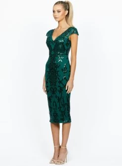 Venus Cap Sleeved Midi - Pine Green - Size 6 -Fashion Dress Shop green bariano dress midi c191ece7 a1b6 4330 90c3 f797a98c7e9c