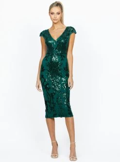 Venus Cap Sleeved Midi - Pine Green - Size 6 -Fashion Dress Shop green bariano dress e9d53fd8 bbd1 403e 8d1f 5705f09c511c