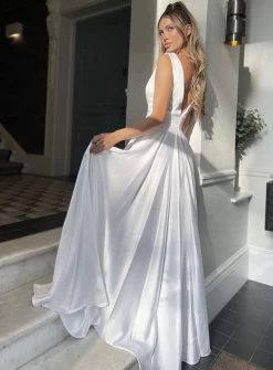 Cameo Dress JP120 By Jadore Evening -Fashion Dress Shop jp120 white satin jadore