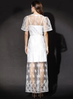 Layla Lace Short Sleeve Robe -Fashion Dress Shop layla short sleeve white lace robe